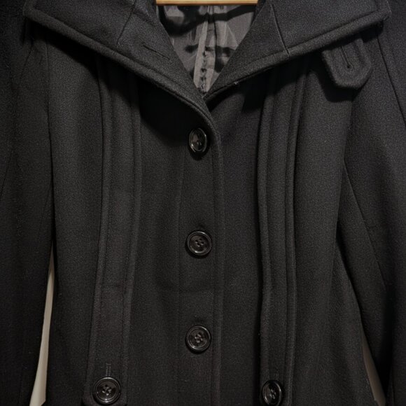 ZARA BASIC Black Wool Blend Peacoat Womens, Fitted Classic Trench Style Coat (S) - Picture 5 of 10